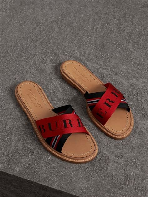 burberry striped nylon and leather slides|burberry slide sandals.